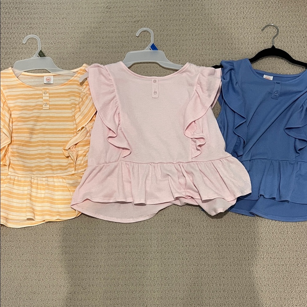Wonder Nation Ribbed Top in Light Pink, Striped Yellow, and Light Blue Bundle